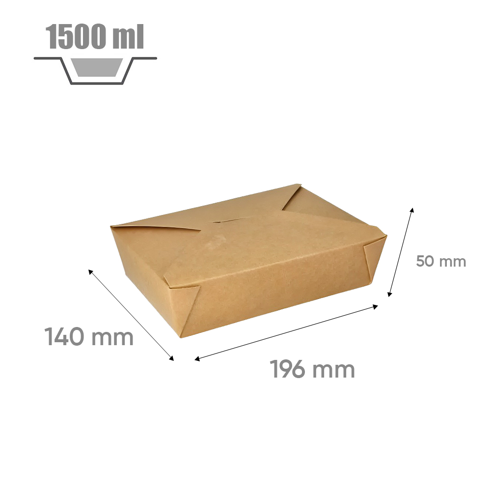 Boîte repas américaine 1500 ml en carton kraft brun